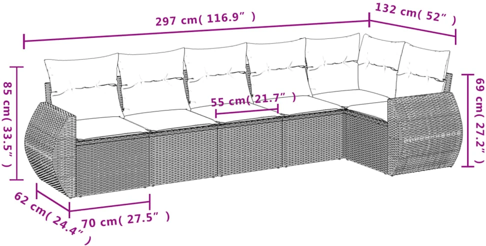 Sofa Sofos komplektas su pagalvėlėmis, 6 dalių, pilkas, poliratanas