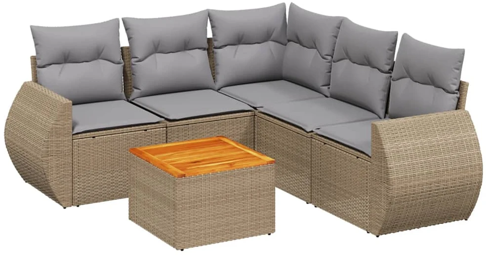 Sofa Sofos komplektas su pagalvėlėmis, 6 dalių, smėlio, poliratanas