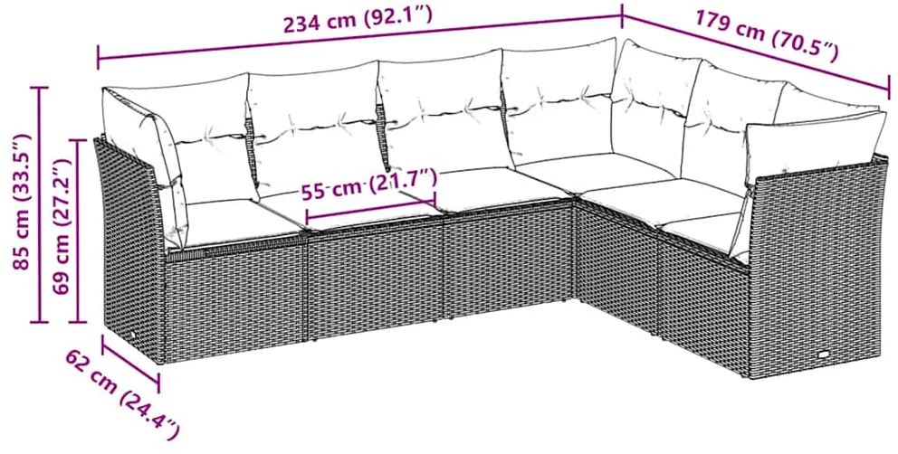 Sofa Sofos komplektas su pagalvėlėmis, 6 dalių, pilkas, poliratanas