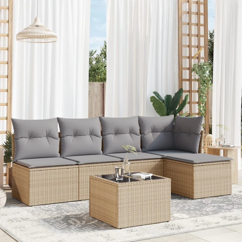 Sofa Sofos komplektas su pagalvėlėmis, 6 dalių, smėlio, poliratanas