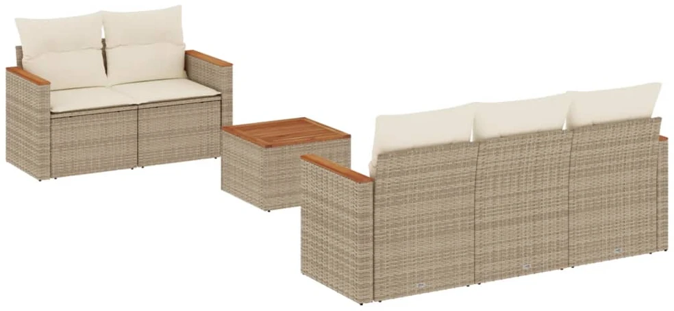 Sofa Sofos komplektas su pagalvėlėmis, 6 dalių, smėlio, poliratanas