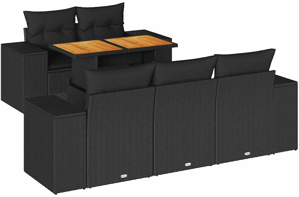 Sofa Sofos komplektas su pagalvėlėmis, 6 dalių, juodas, poliratanas