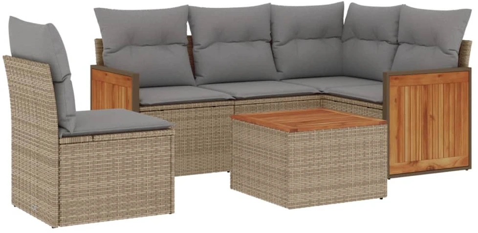 Sofa Sofos komplektas su pagalvėlėmis, 6 dalių, smėlio, poliratanas