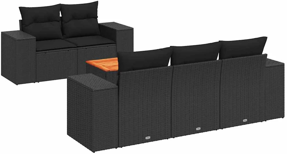 Sofa Sofos komplektas su pagalvėlėmis, 6 dalių, juodas, poliratanas