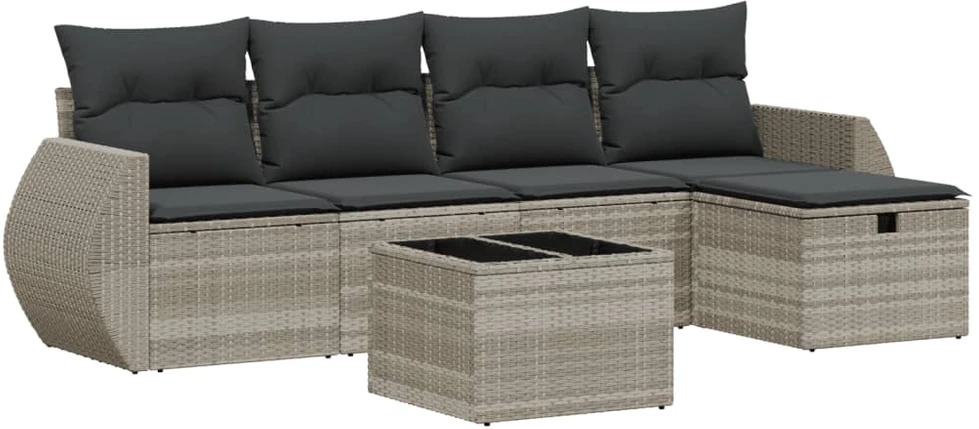 Sofa Sofos komplektas su pagalvėlėmis, 6 dalių, pilkas, poliratanas
