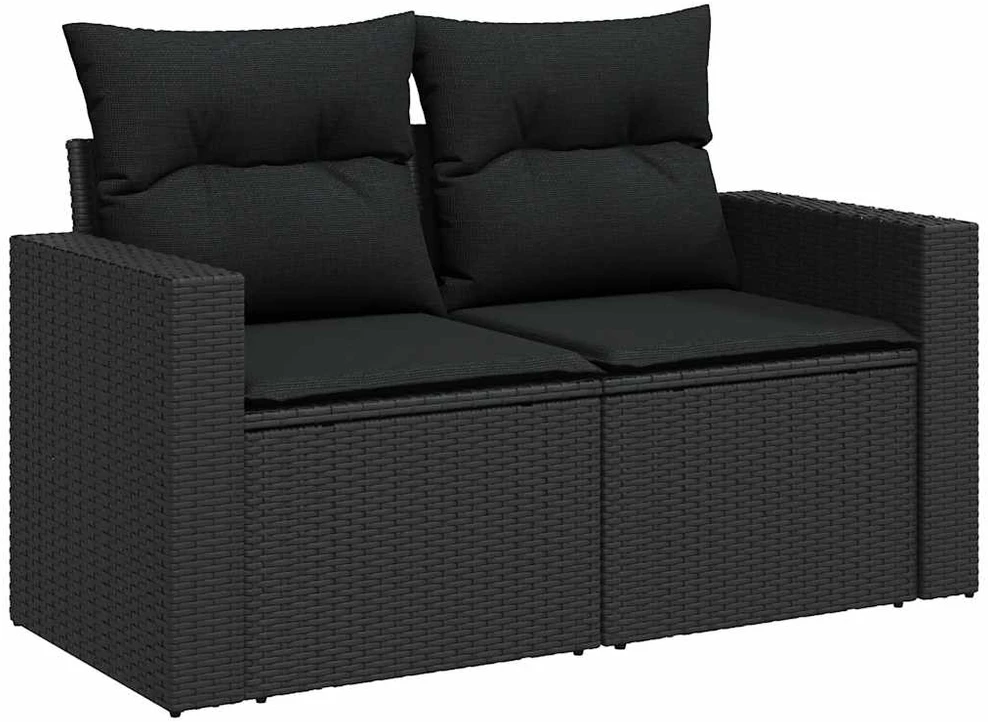 Lauko baldų komplektas Sofos komplektas su pagalvėlėmis, 6 dalių, juodas, poliratanas