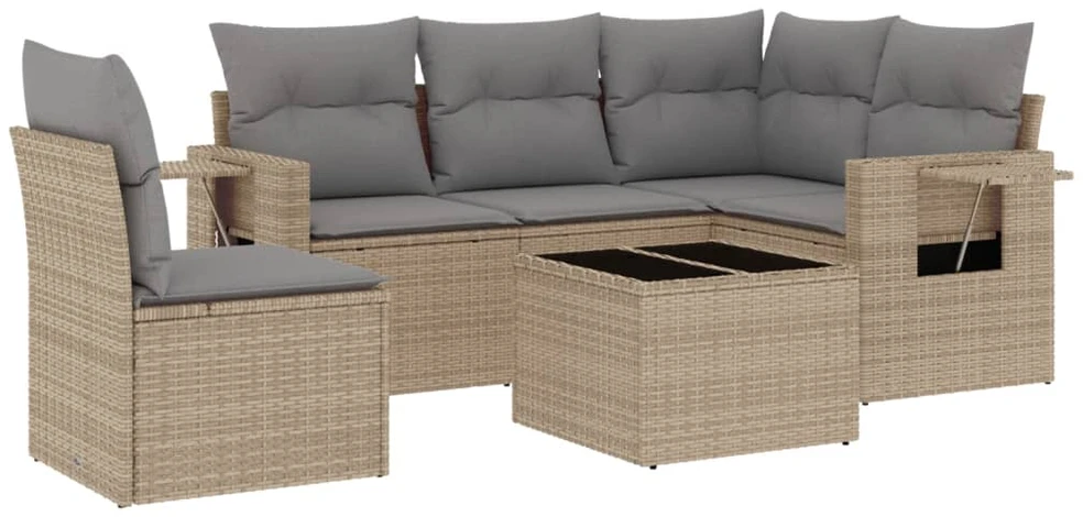 Sofa Sofos komplektas su pagalvėlėmis, 6 dalių, smėlio, poliratanas