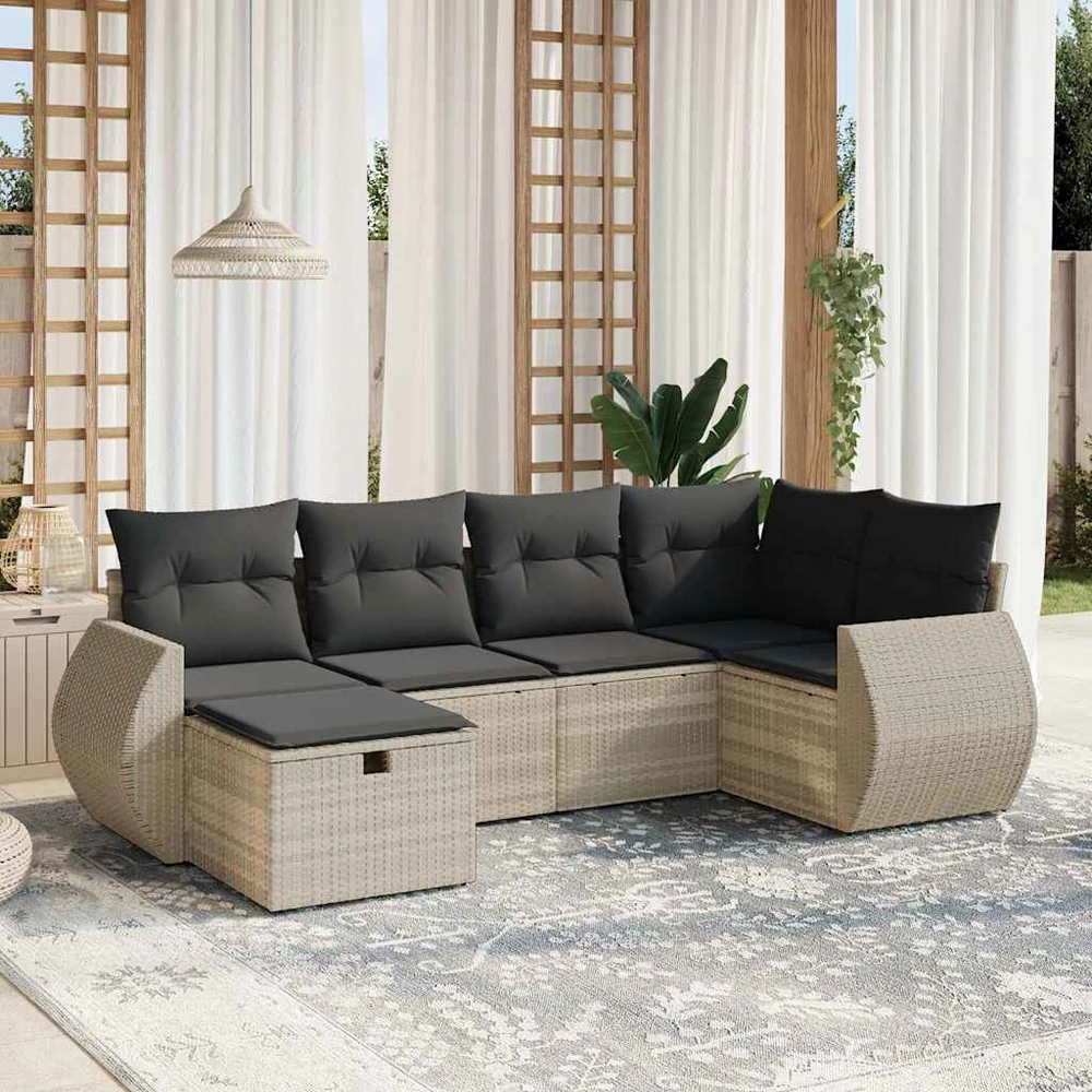 Sofa Sofos komplektas su pagalvėlėmis, 6 dalių, pilkas, poliratanas