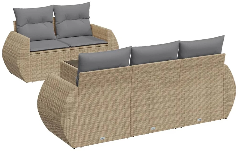 Sofa Sofos komplektas su pagalvėlėmis, 6 dalių, smėlio, poliratanas