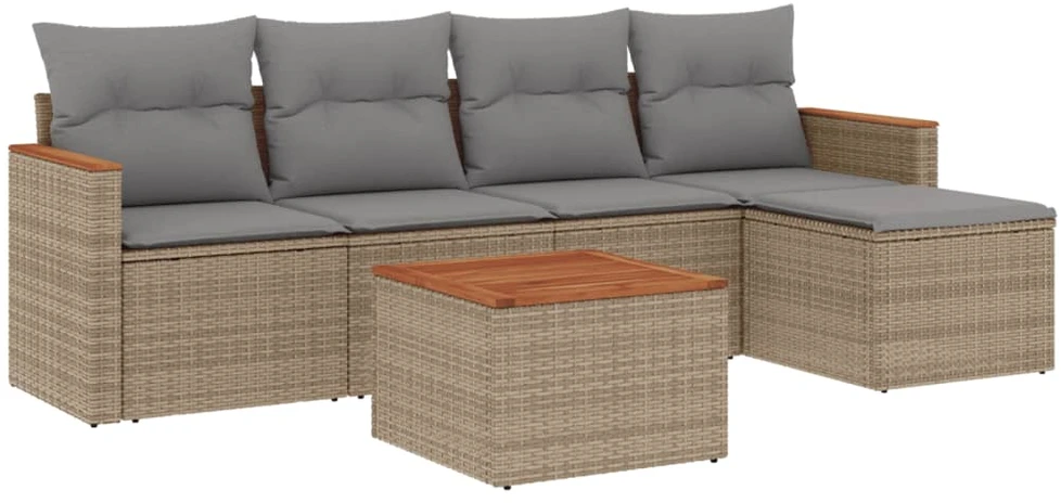 Sofa Sofos komplektas su pagalvėlėmis, 6 dalių, smėlio, poliratanas