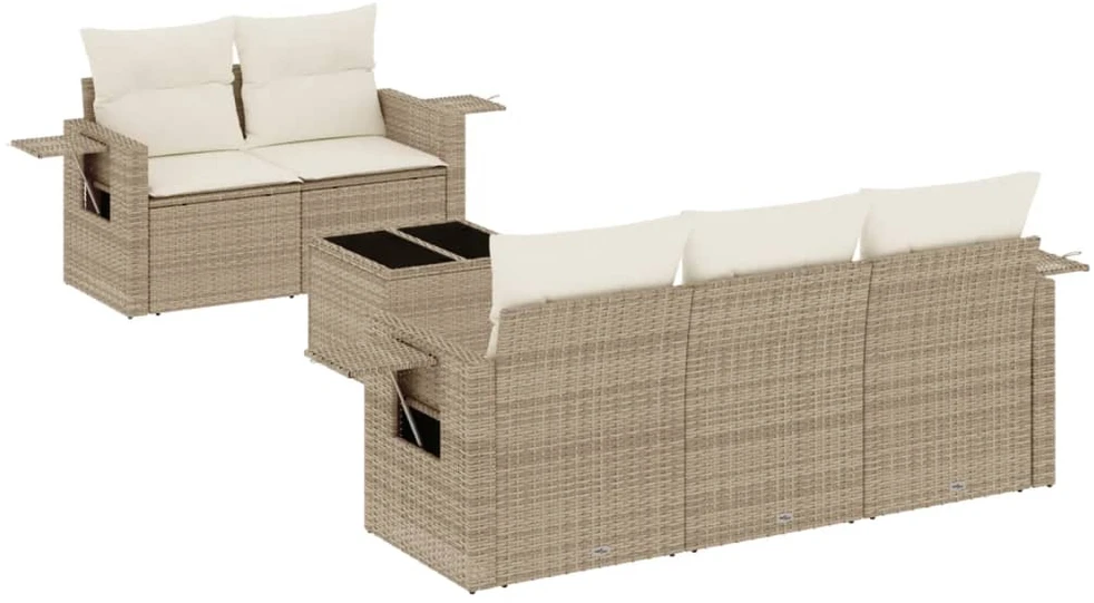 Sofa Sofos komplektas su pagalvėlėmis, 6 dalių, smėlio, poliratanas