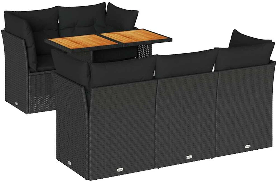 Sofa Sofos komplektas su pagalvėlėmis, 6 dalių, juodas, poliratanas