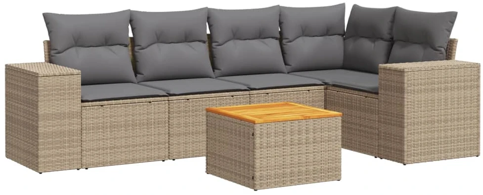 Sofa Sofos komplektas su pagalvėlėmis, 6 dalių, smėlio, poliratanas