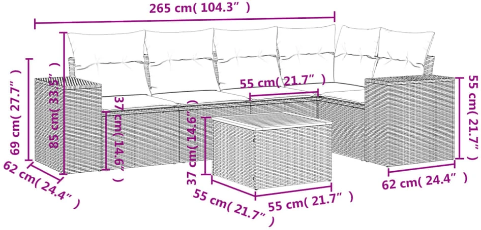 Sofa Sofos komplektas su pagalvėlėmis, 6 dalių, juodas, poliratanas