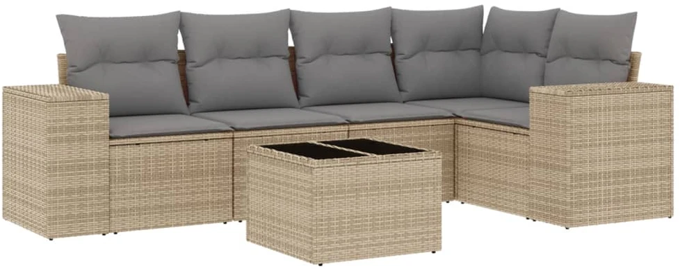 Sofa Sofos komplektas su pagalvėlėmis, 6 dalių, smėlio, poliratanas