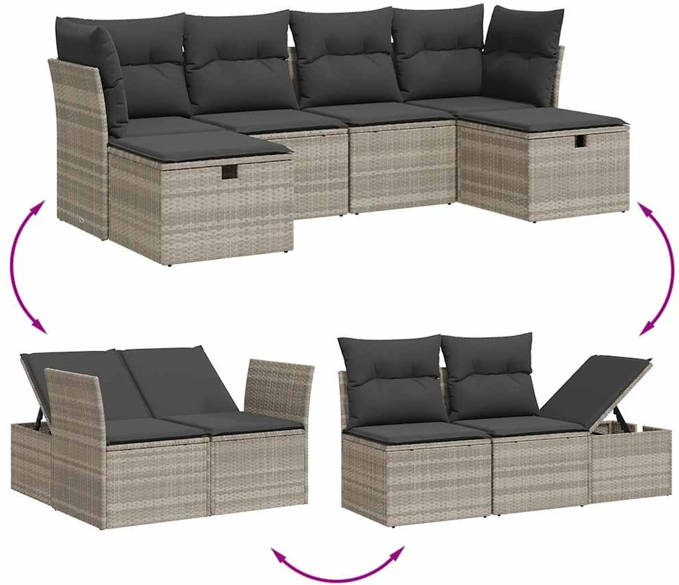 Sofa Sofos komplektas su pagalvėlėmis, 6 dalių, pilkas, poliratanas