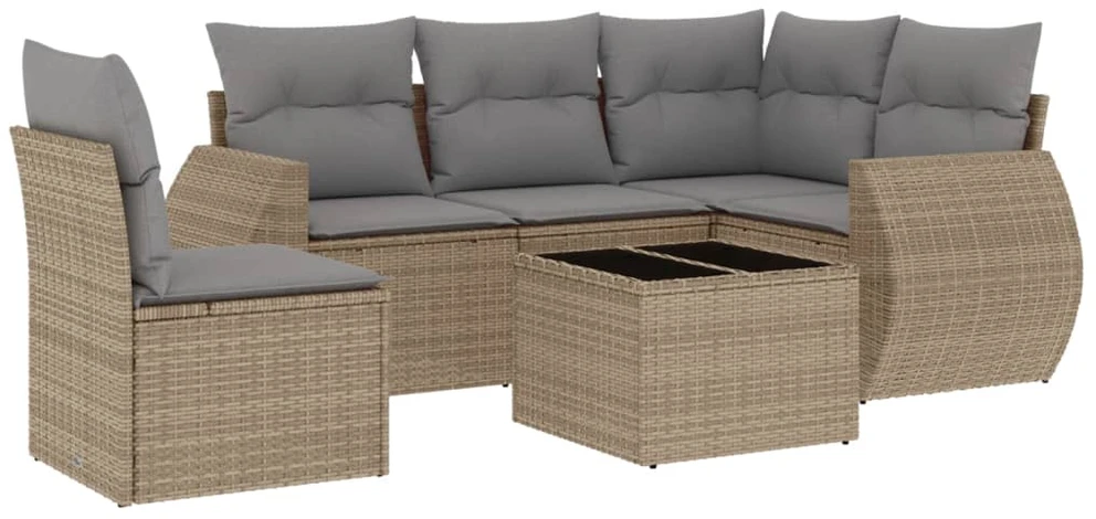 Sofa Sofos komplektas su pagalvėlėmis, 6 dalių, smėlio, poliratanas