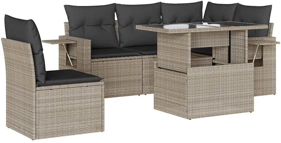 Sofa Sofos komplektas su pagalvėlėmis, 6 dalių, pilkas, poliratanas