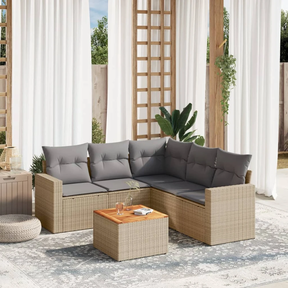 Sofa Sofos komplektas su pagalvėlėmis, 6 dalių, smėlio, poliratanas