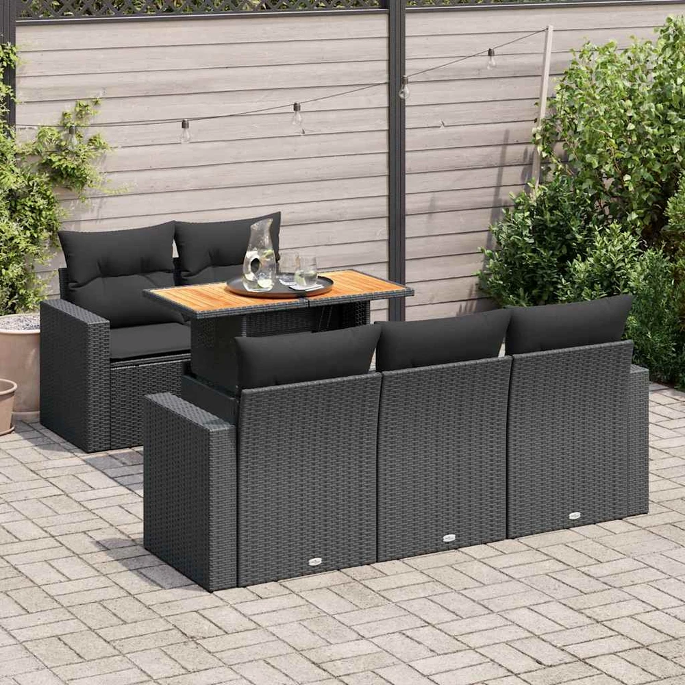 Sofa Sofos komplektas su pagalvėlėmis, 6 dalių, juodas, poliratanas