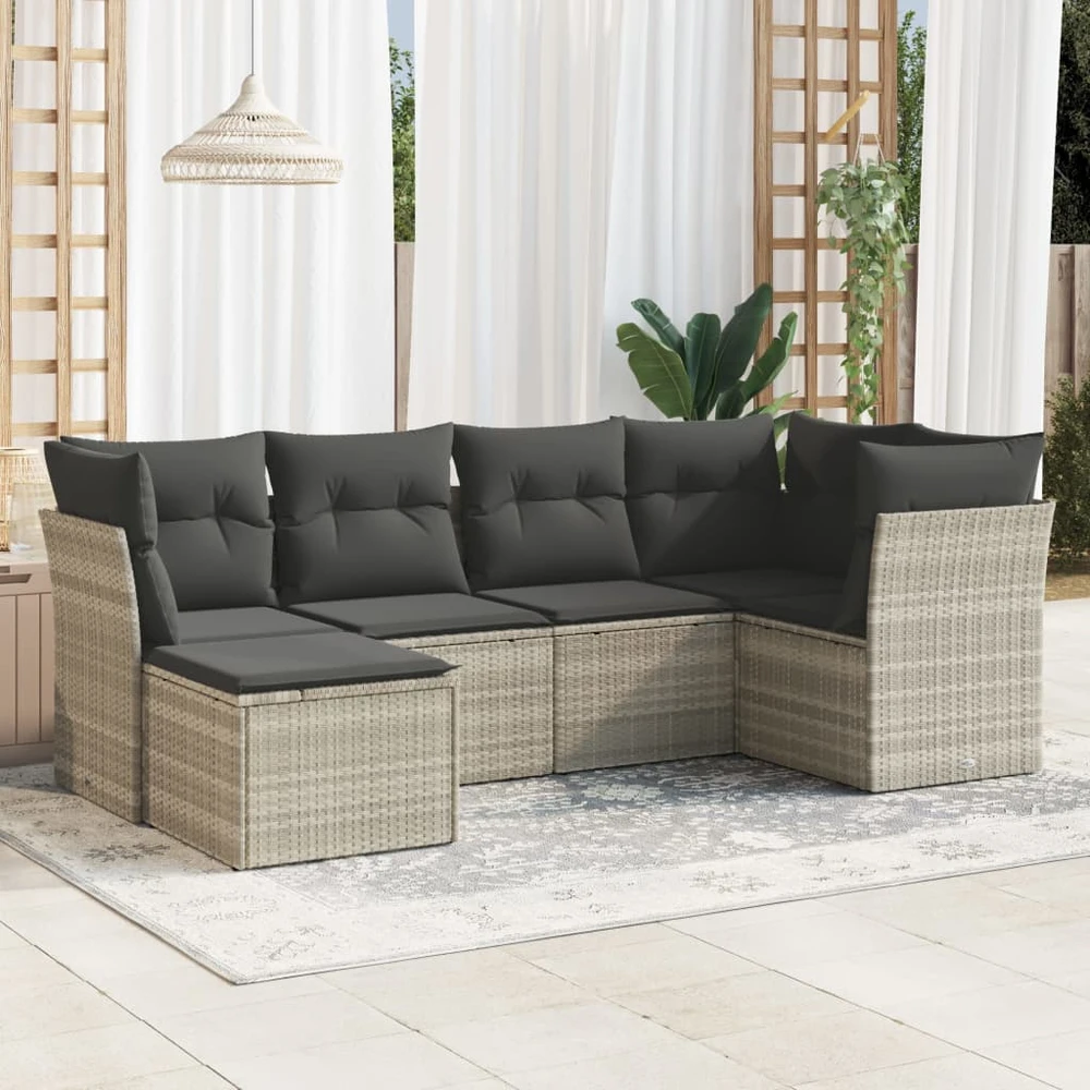 Sofa Sofos komplektas su pagalvėlėmis, 6 dalių, pilkas, poliratanas