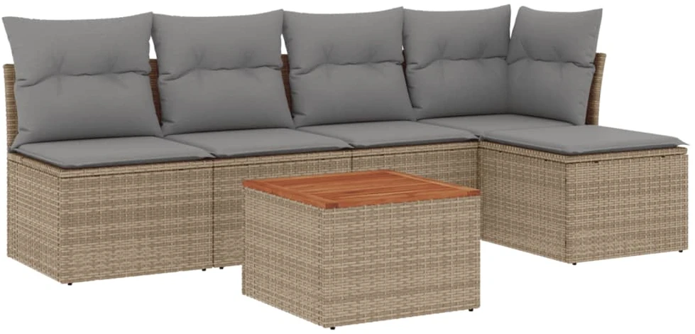 Sofa Sofos komplektas su pagalvėlėmis, 6 dalių, smėlio, poliratanas