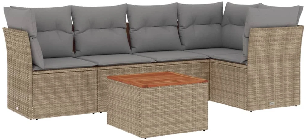 Sofa Sofos komplektas su pagalvėlėmis, 6 dalių, smėlio, poliratanas
