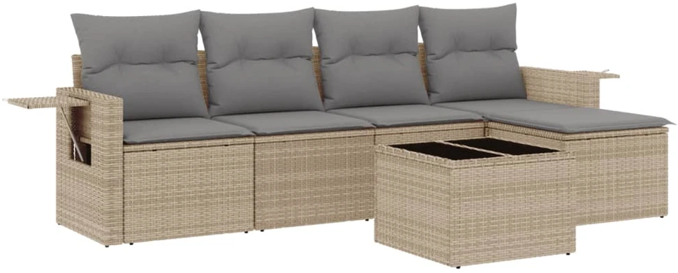 Sofa Sofos komplektas su pagalvėlėmis, 6 dalių, smėlio, poliratanas