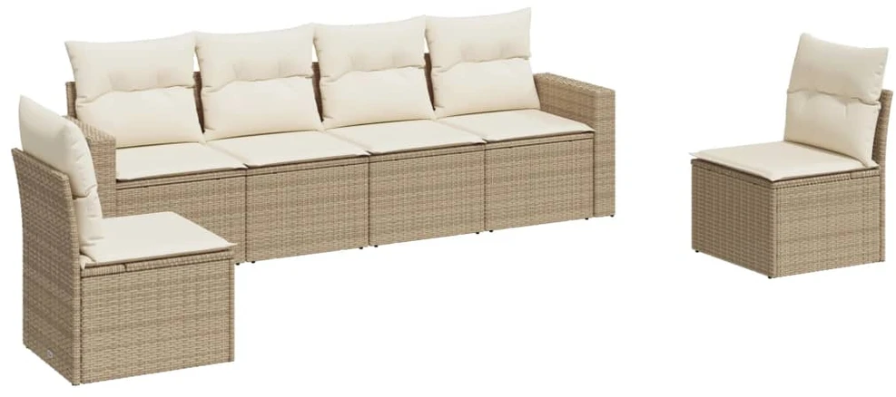 Sofa Sofos komplektas su pagalvėlėmis, 6 dalių, smėlio, poliratanas