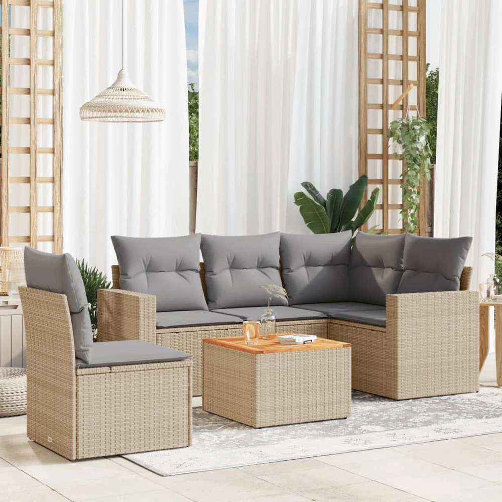 Sofa Sofos komplektas su pagalvėlėmis, 6 dalių, smėlio, poliratanas