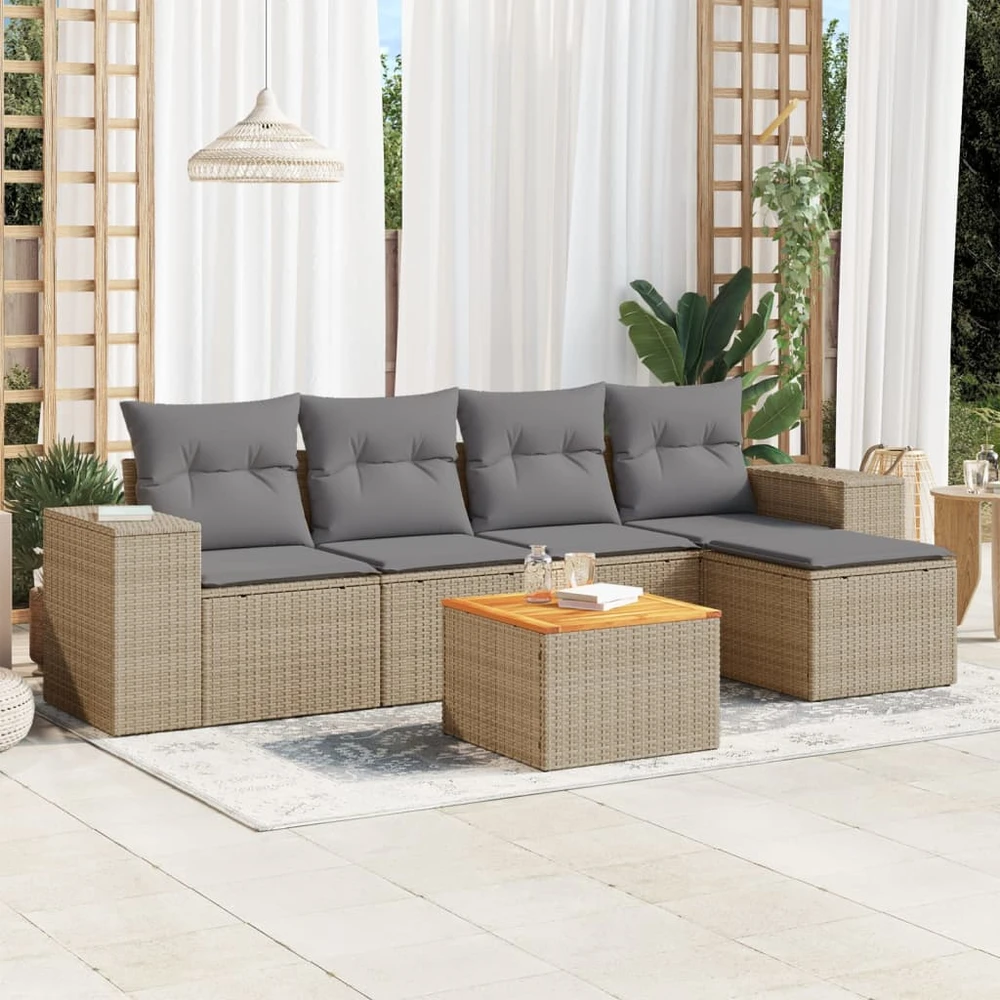 Sofa Sofos komplektas su pagalvėlėmis, 6 dalių, smėlio, poliratanas