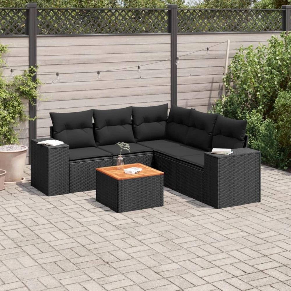 Sofa Sofos komplektas su pagalvėlėmis, 6 dalių, juodas, poliratanas