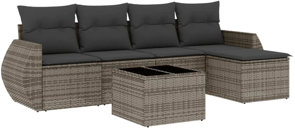 Sofa Sofos komplektas su pagalvėlėmis, 6 dalių, pilkas, poliratanas