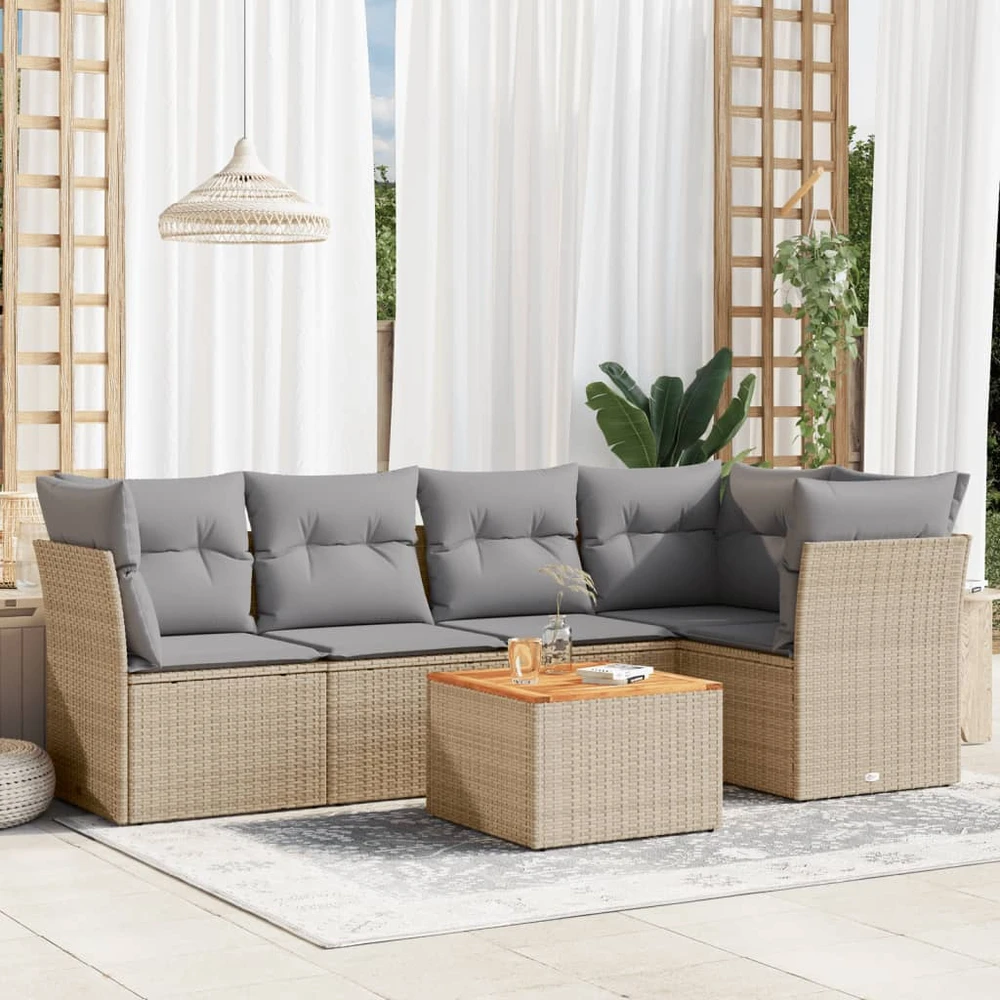 Sofa Sofos komplektas su pagalvėlėmis, 6 dalių, smėlio, poliratanas