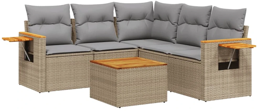 Sofa Sofos komplektas su pagalvėlėmis, 6 dalių, smėlio, poliratanas
