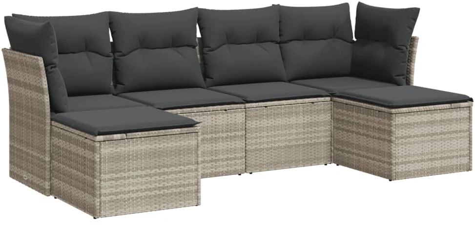 Sofa Sofos komplektas su pagalvėlėmis, 6 dalių, pilkas, poliratanas