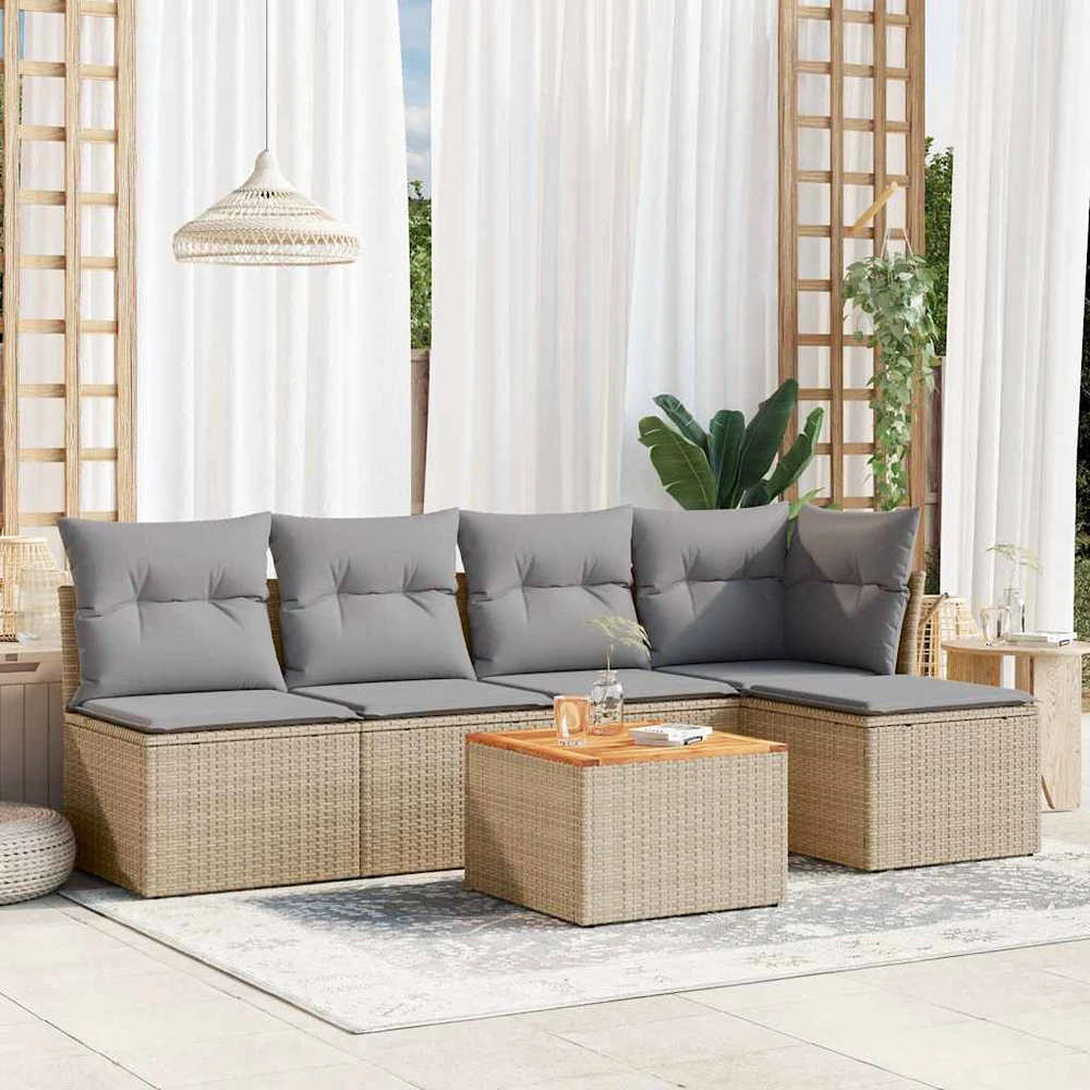 Sofa Sofos komplektas su pagalvėlėmis, 6 dalių, smėlio, poliratanas