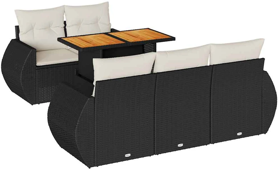 Sofa Sofos komplektas su pagalvėlėmis, 6 dalių, juodas, poliratanas