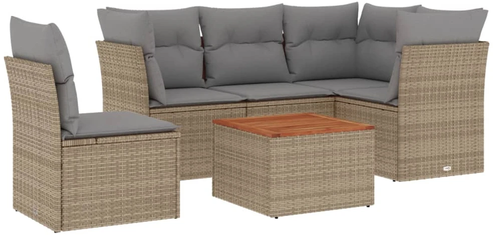 Sofa Sofos komplektas su pagalvėlėmis, 6 dalių, smėlio, poliratanas