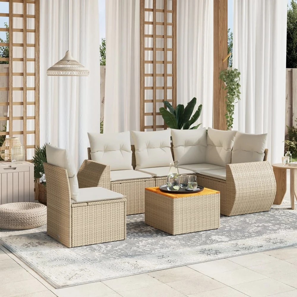 Sofa Sofos komplektas su pagalvėlėmis, 6 dalių, smėlio, poliratanas