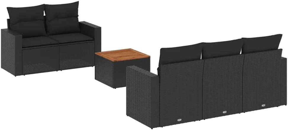 Lauko baldų komplektas Sofos komplektas su pagalvėlėmis, 6 dalių, juodas, poliratanas