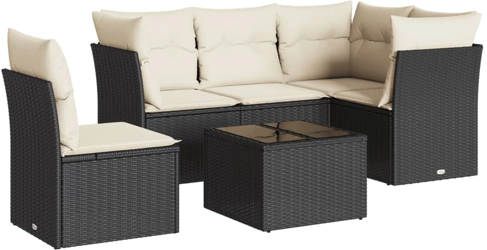 Sofa Sofos komplektas su pagalvėlėmis, 6 dalių, juodas, poliratanas