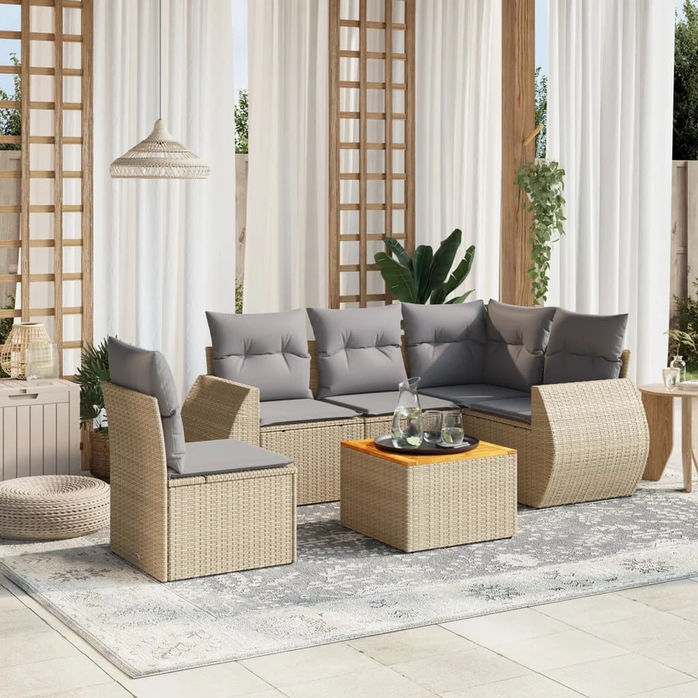 Sofa Sofos komplektas su pagalvėlėmis, 6 dalių, smėlio, poliratanas