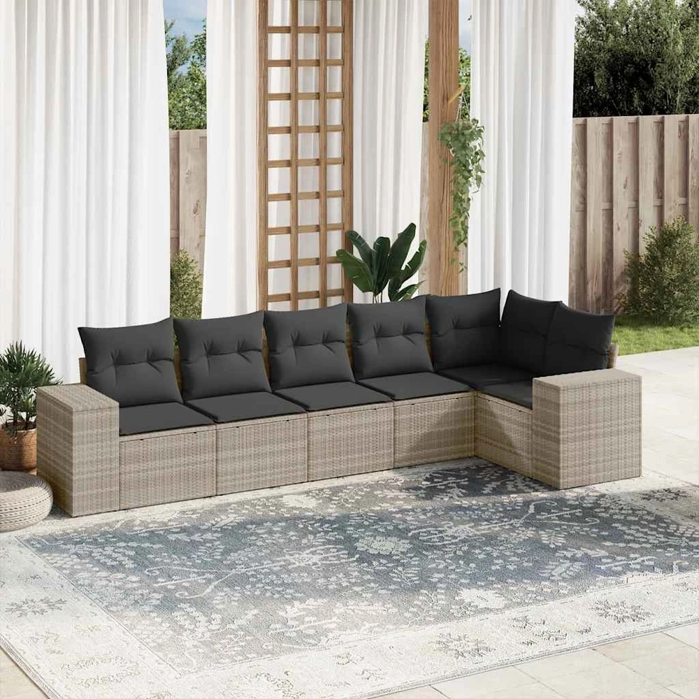 Sofa Sofos komplektas su pagalvėlėmis, 6 dalių, pilkas, poliratanas