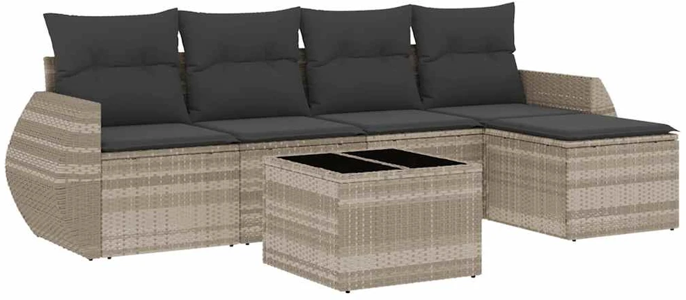 Sofa Sofos komplektas su pagalvėlėmis, 6 dalių, pilkas, poliratanas