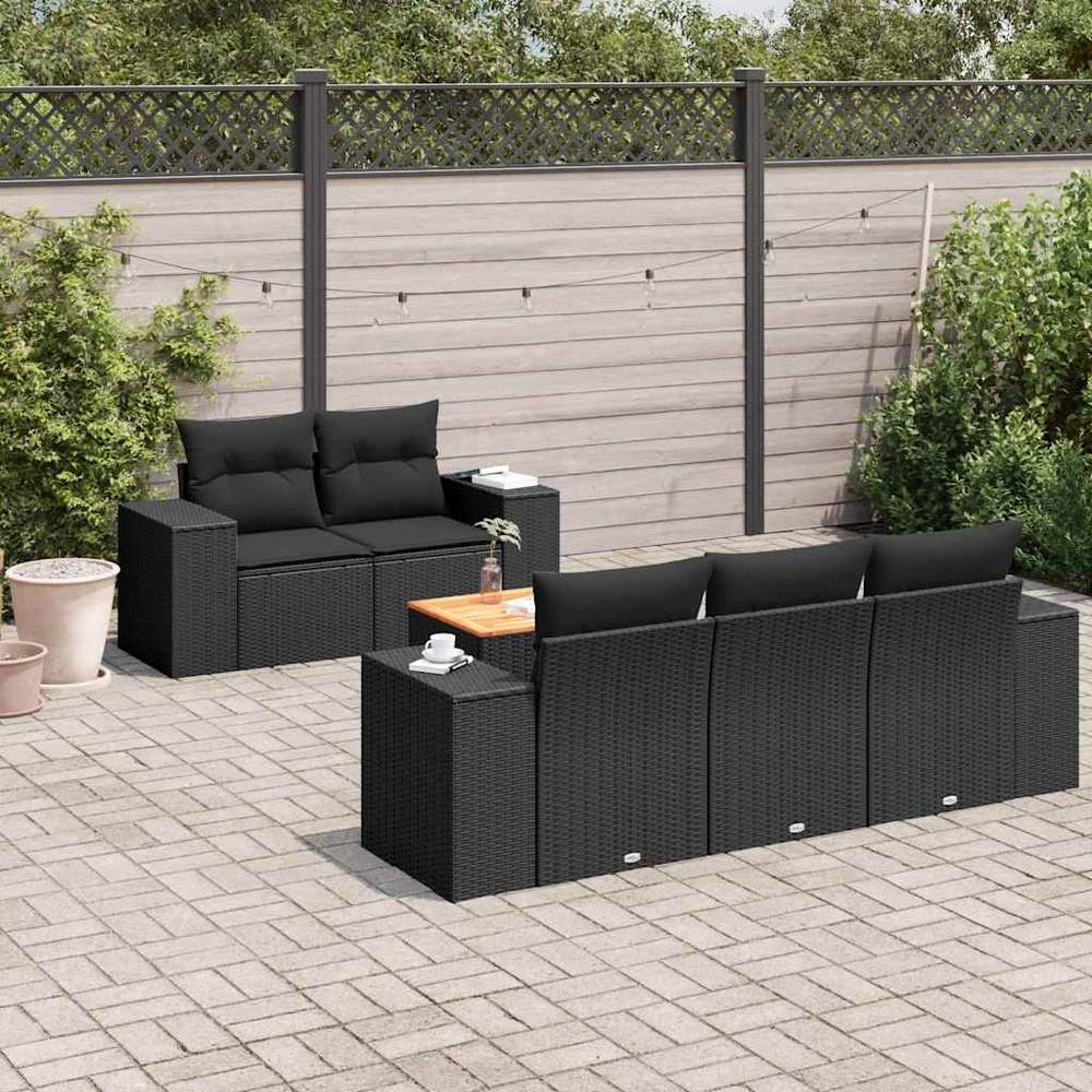 Sofa Sofos komplektas su pagalvėlėmis, 6 dalių, juodas, poliratanas