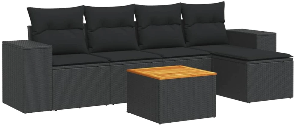 Sofa Sofos komplektas su pagalvėlėmis, 6 dalių, juodas, poliratanas