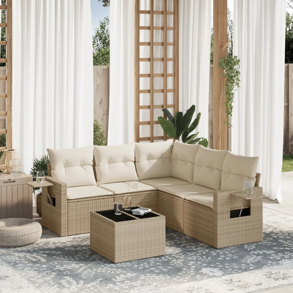 Sofa Sofos komplektas su pagalvėlėmis, 6 dalių, smėlio, poliratanas