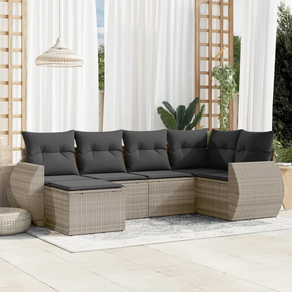 Sofa Sofos komplektas su pagalvėlėmis, 6 dalių, pilkas, poliratanas
