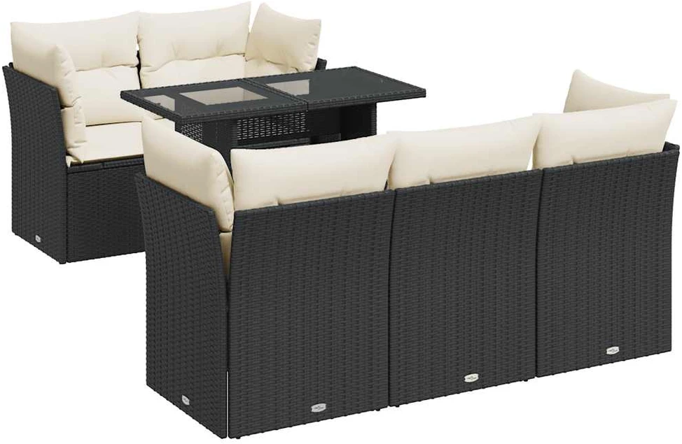 Sofa Sofos komplektas su pagalvėlėmis, 6 dalių, juodas, poliratanas
